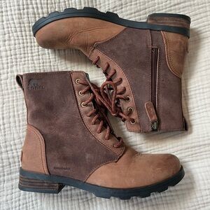 Women’s Sorrel Brown Leather Waterproof Boots  Size 9 Lace Up/Zip Up